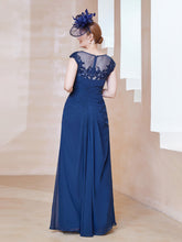 Robe en Mousseline Dentelle à Col Illusion Scoop Bleu Marine Clair