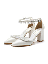 Talons hauts à bloc avec perles et diamants, bride cheville élégante