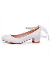 Chaussures de Mariage à Talons Chunky Bas et Bout Rond avec Perles