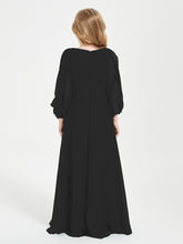 Robes de Demoiselle d'Honneur Junior à Manches Longues Modestes Noir