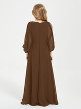 Robes de Demoiselle d'Honneur Junior à Manches Longues Modestes Brun