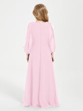 Robes de Demoiselle d'Honneur Junior à Manches Longues Modestes Rose Bonbon