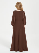 Robes de Demoiselle d'Honneur Junior à Manches Longues Modestes Chocolat