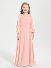 Robes de Demoiselle d'Honneur Junior à Manches Longues Modestes Corail