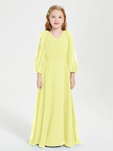 Robes de Demoiselle d'Honneur Junior à Manches Longues Modestes Jonquille
