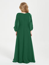 Robes de Demoiselle d'Honneur Junior à Manches Longues Modestes Vert Foncé