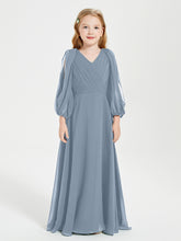 Robes de Demoiselle d'Honneur Junior à Manches Longues Modestes Bleu Poudré