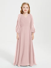 Robes de Demoiselle d'Honneur Junior à Manches Longues Modestes Rose Poudré