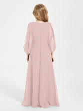 Robes de Demoiselle d'Honneur Junior à Manches Longues Modestes Rose Poudré