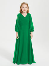 Robes de Demoiselle d'Honneur Junior à Manches Longues Modestes Emeraude