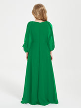 Robes de Demoiselle d'Honneur Junior à Manches Longues Modestes Emeraude