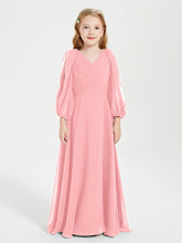 Robes de Demoiselle d'Honneur Junior à Manches Longues Modestes Flamant