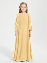 Robes de Demoiselle d'Honneur Junior à Manches Longues Modestes Or