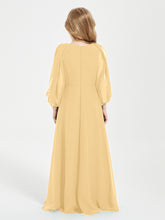 Robes de Demoiselle d'Honneur Junior à Manches Longues Modestes Or