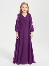Robes de Demoiselle d'Honneur Junior à Manches Longues Modestes Raisin