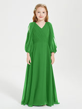 Robes de Demoiselle d'Honneur Junior à Manches Longues Modestes Vert