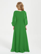 Robes de Demoiselle d'Honneur Junior à Manches Longues Modestes Vert