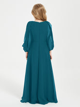 Robes de Demoiselle d'Honneur Junior à Manches Longues Modestes Bleu Encre