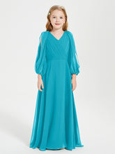 Robes de Demoiselle d'Honneur Junior à Manches Longues Modestes Jade