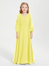 Robes de Demoiselle d'Honneur Junior à Manches Longues Modestes Citron