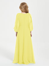 Robes de Demoiselle d'Honneur Junior à Manches Longues Modestes Citron