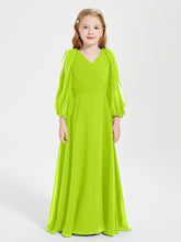 Robes de Demoiselle d'Honneur Junior à Manches Longues Modestes Vert Citron