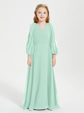 Robes de Demoiselle d'Honneur Junior à Manches Longues Modestes Vert Menthe