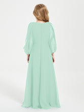 Robes de Demoiselle d'Honneur Junior à Manches Longues Modestes Vert Menthe