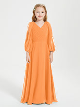 Robes de Demoiselle d'Honneur Junior à Manches Longues Modestes Orange