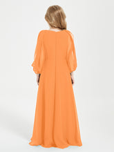 Robes de Demoiselle d'Honneur Junior à Manches Longues Modestes Orange