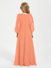 Robes de Demoiselle d'Honneur Junior à Manches Longues Modestes Papaye