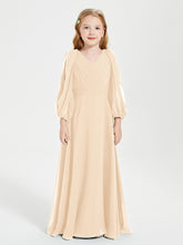 Robes de Demoiselle d'Honneur Junior à Manches Longues Modestes Pêche