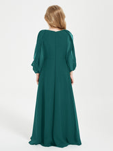 Robes de Demoiselle d'Honneur Junior à Manches Longues Modestes Paon