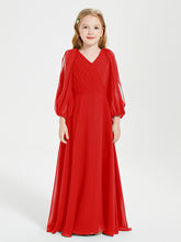 Robes de Demoiselle d'Honneur Junior à Manches Longues Modestes Rouge