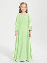 Robes de Demoiselle d'Honneur Junior à Manches Longues Modestes Sauge
