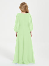 Robes de Demoiselle d'Honneur Junior à Manches Longues Modestes Sauge