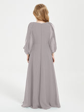 Robes de Demoiselle d'Honneur Junior à Manches Longues Modestes Argent