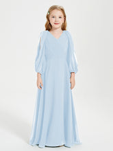 Robes de Demoiselle d'Honneur Junior à Manches Longues Modestes Bleu Ciel