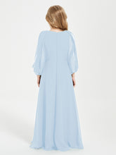 Robes de Demoiselle d'Honneur Junior à Manches Longues Modestes Bleu Ciel