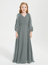 Robes de Demoiselle d'Honneur Junior à Manches Longues Modestes Gris Acier