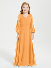 Robes de Demoiselle d'Honneur Junior à Manches Longues Modestes Mandarine