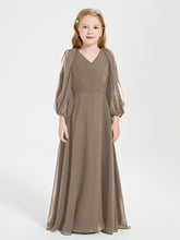 Robes de Demoiselle d'Honneur Junior à Manches Longues Modestes Taupe