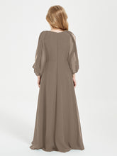 Robes de Demoiselle d'Honneur Junior à Manches Longues Modestes Taupe