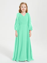Robes de Demoiselle d'Honneur Junior à Manches Longues Modestes Turquoise