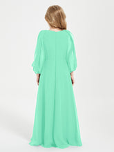 Robes de Demoiselle d'Honneur Junior à Manches Longues Modestes Turquoise