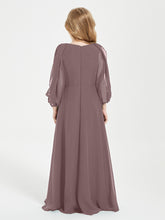 Robes de Demoiselle d'Honneur Junior à Manches Longues Modestes Vintage Mauve