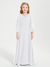 Robes de Demoiselle d'Honneur Junior à Manches Longues Modestes Blanc