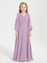 Robes de Demoiselle d'Honneur Junior à Manches Longues Modestes Glycine
