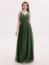 Col en V Mousseline et Dentelle Maxi Robe Demoiselle d'honneur Olive Verte