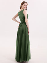 Col en V Mousseline et Dentelle Maxi Robe Demoiselle d'honneur Olive Verte